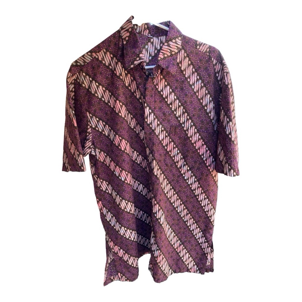 Camp Shirt Burgundy Print Short Sleeve Size XXL